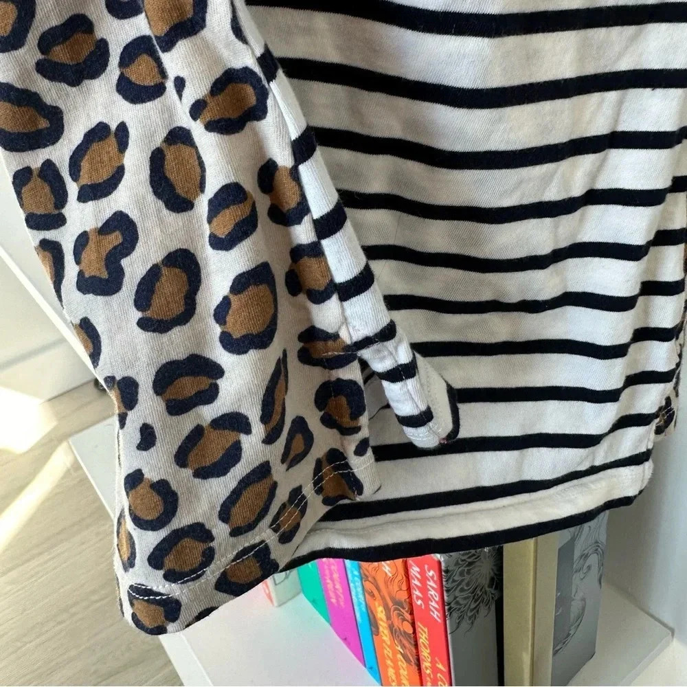 Boden Breton Stripe Leopard Print Pocket Long Sleeve Tee Size 2 - Picture 8 of 10
